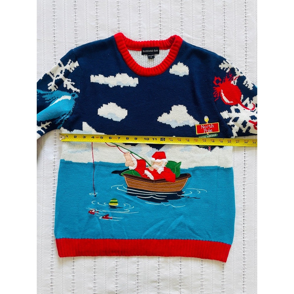 Blizzard Bay Ugly Christmas Sweater. Santa. Fishing. Size Small. Holiday. - Picture 9 of 11